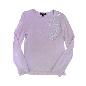 Imoga Pink long sleeve Top with rhinestone necklace and bow accent Girls size 5